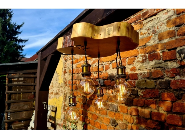 Loftowa lampa sufitowa pięć oprawek z robinii akacjowej