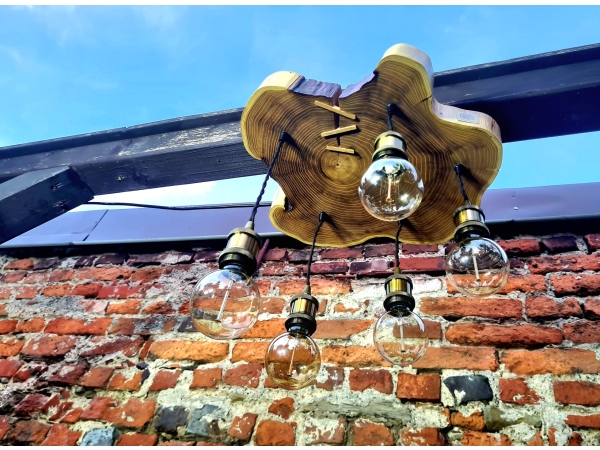 Loftowa lampa sufitowa pięć oprawek z robinii akacjowej