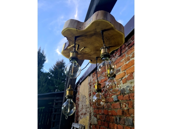 Loftowa lampa sufitowa pięć oprawek z robinii akacjowej